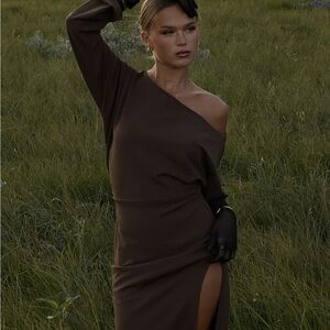 Chocolate Brown Ruched Bodycon Maxi Dress